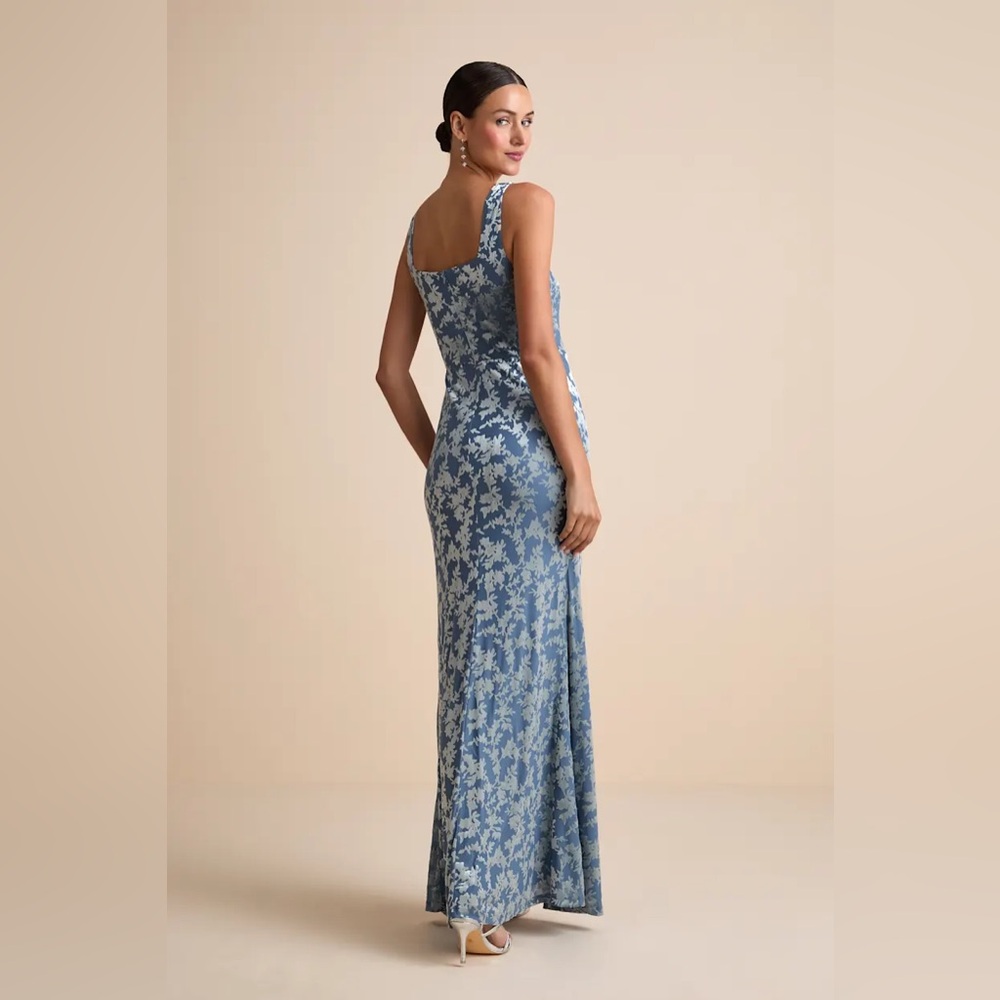 Lulus Miraya Dusty Blue Burnout Velvet Maxi Dress - Size L - Picture 3 of 4